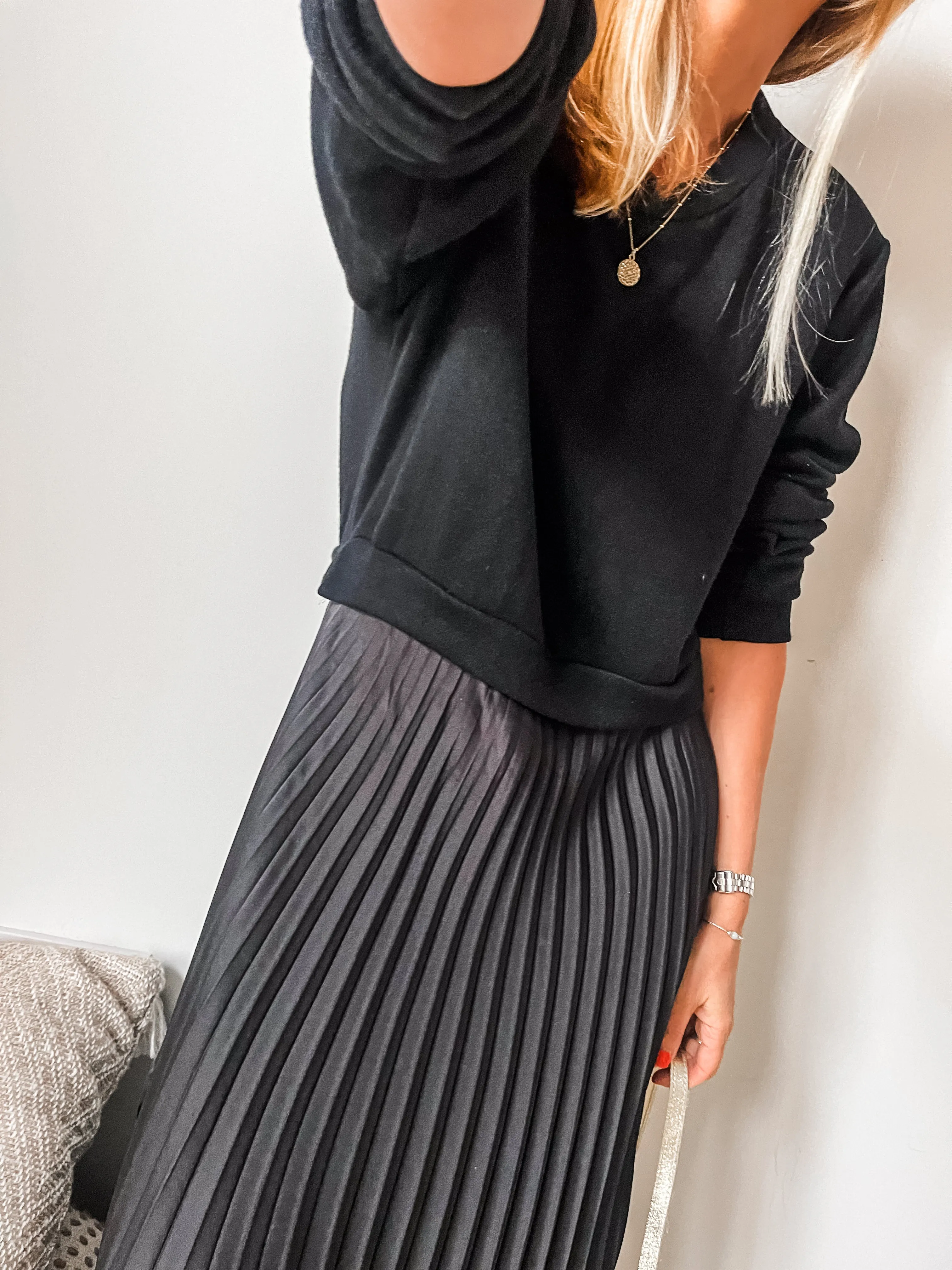 2-in-1 Jumper Pleated Midi Dress