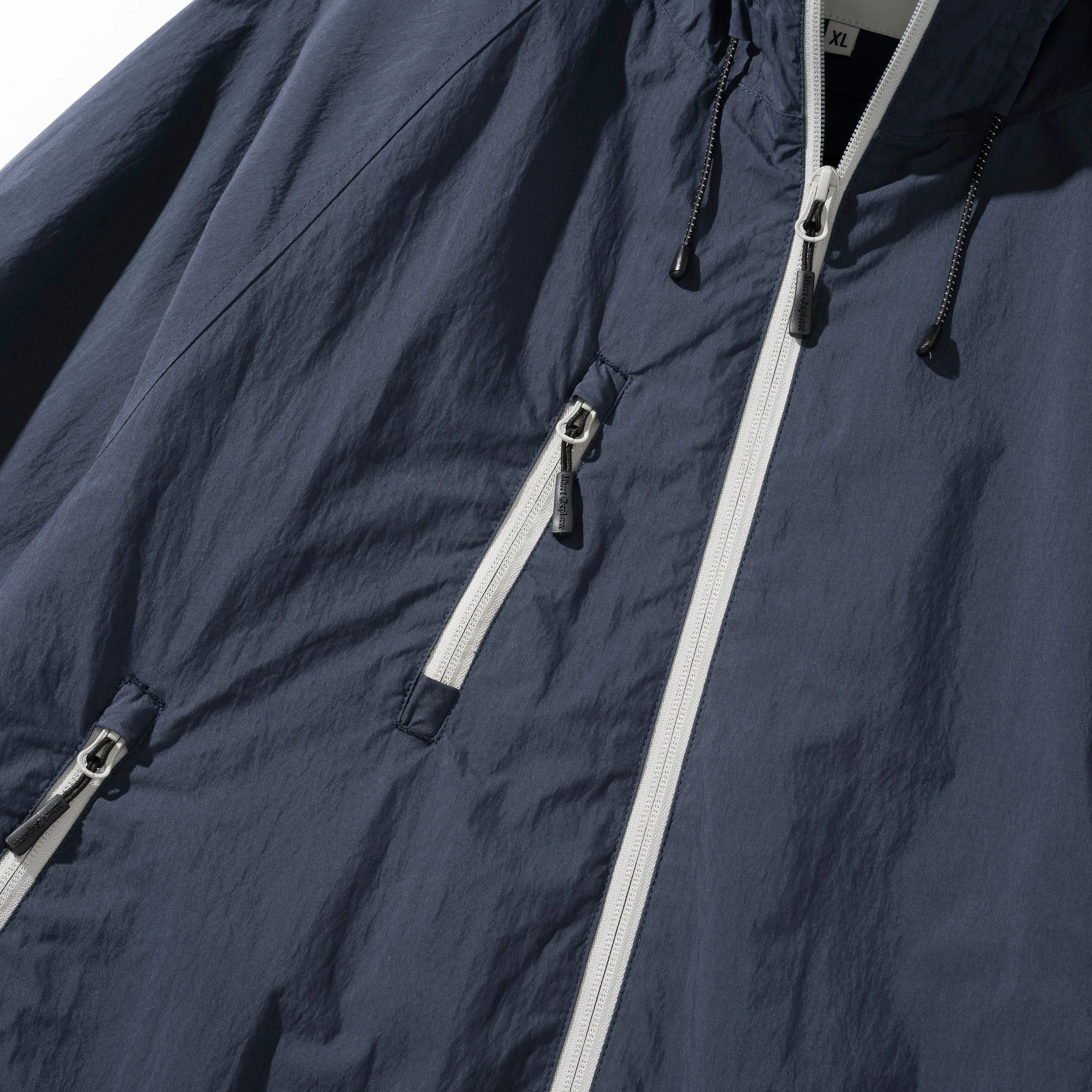 3 POCKET HOODED WIND JACKET - NAVY