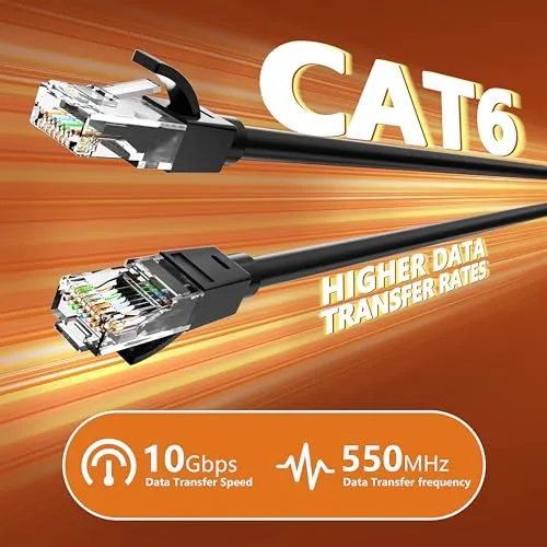 60 Ft Ethernet Cable for Cat5E/Cat6, 10Gbps 24AWG Cat5e Network Cable, CCA Direct Burial Cable, UTP, RJ45 Patch LAN Cord, Waterproof, Indoor&Outdoor, Shielded Cat 5E Internet Cable in Black for PC