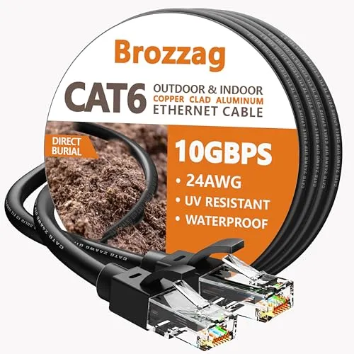 60 Ft Ethernet Cable for Cat5E/Cat6, 10Gbps 24AWG Cat5e Network Cable, CCA Direct Burial Cable, UTP, RJ45 Patch LAN Cord, Waterproof, Indoor&Outdoor, Shielded Cat 5E Internet Cable in Black for PC