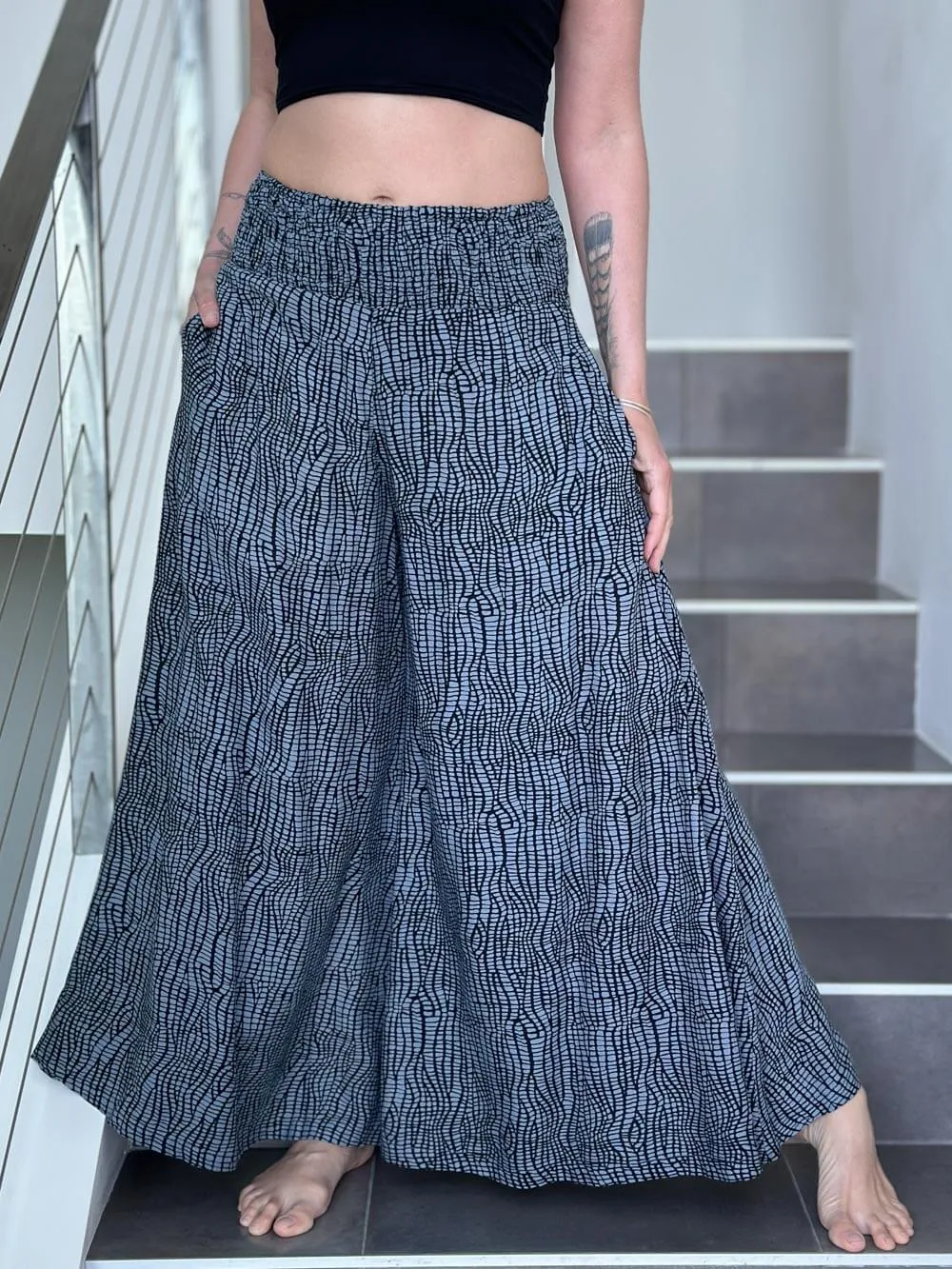 Abstract Grey Print Wide Leg Flow Pant