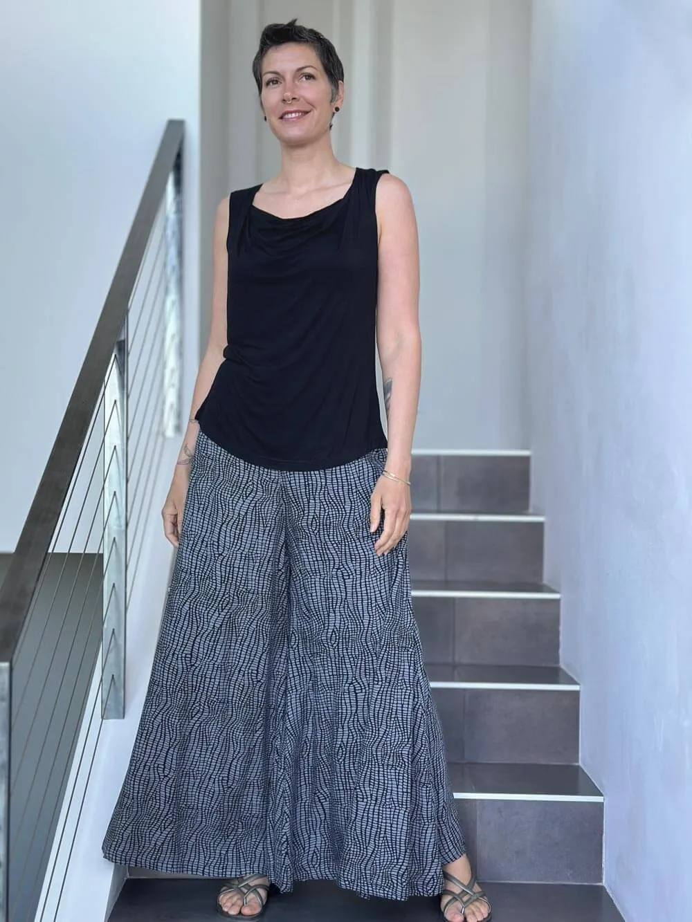 Abstract Grey Print Wide Leg Flow Pant