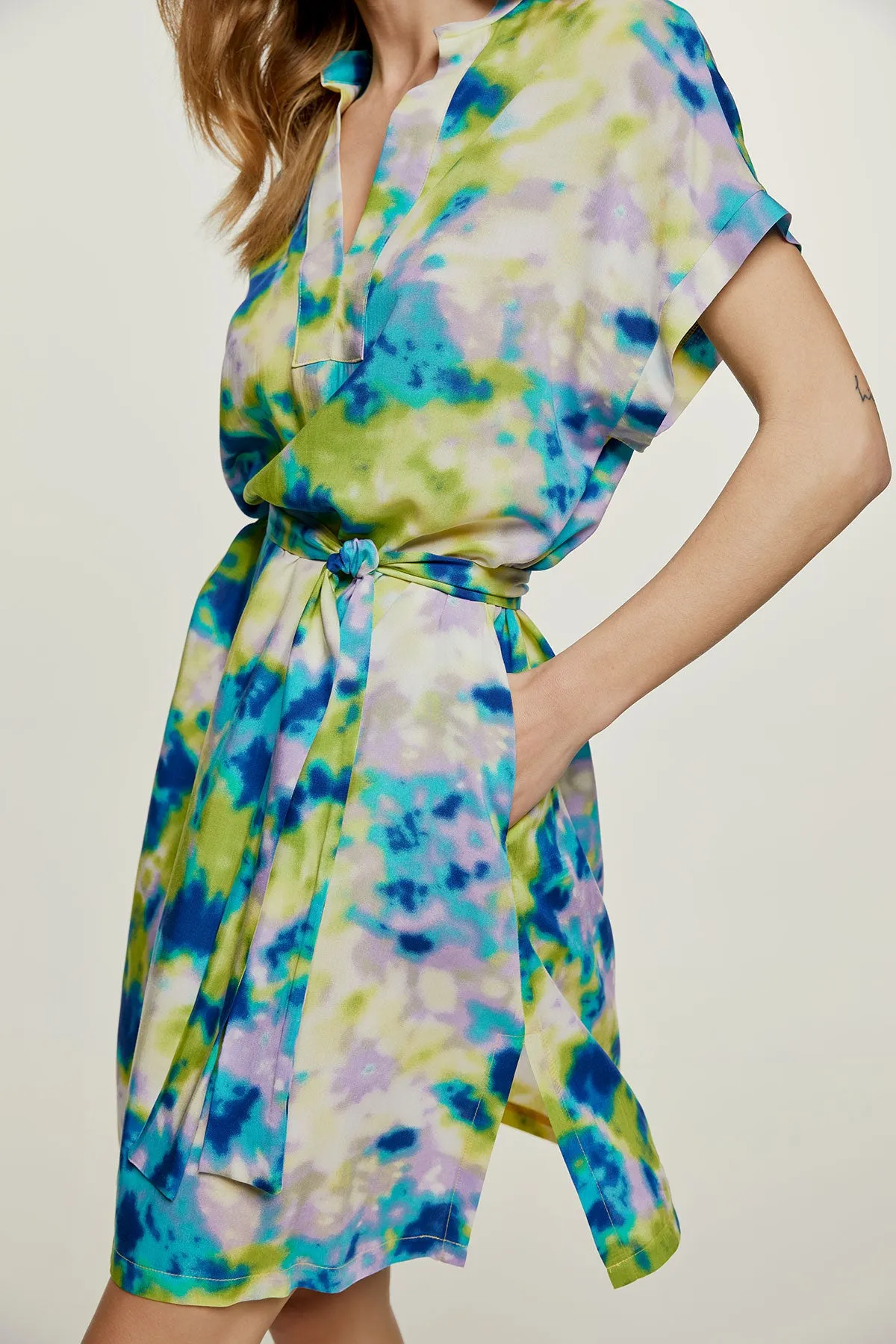 Abstract Print Dress with Slits