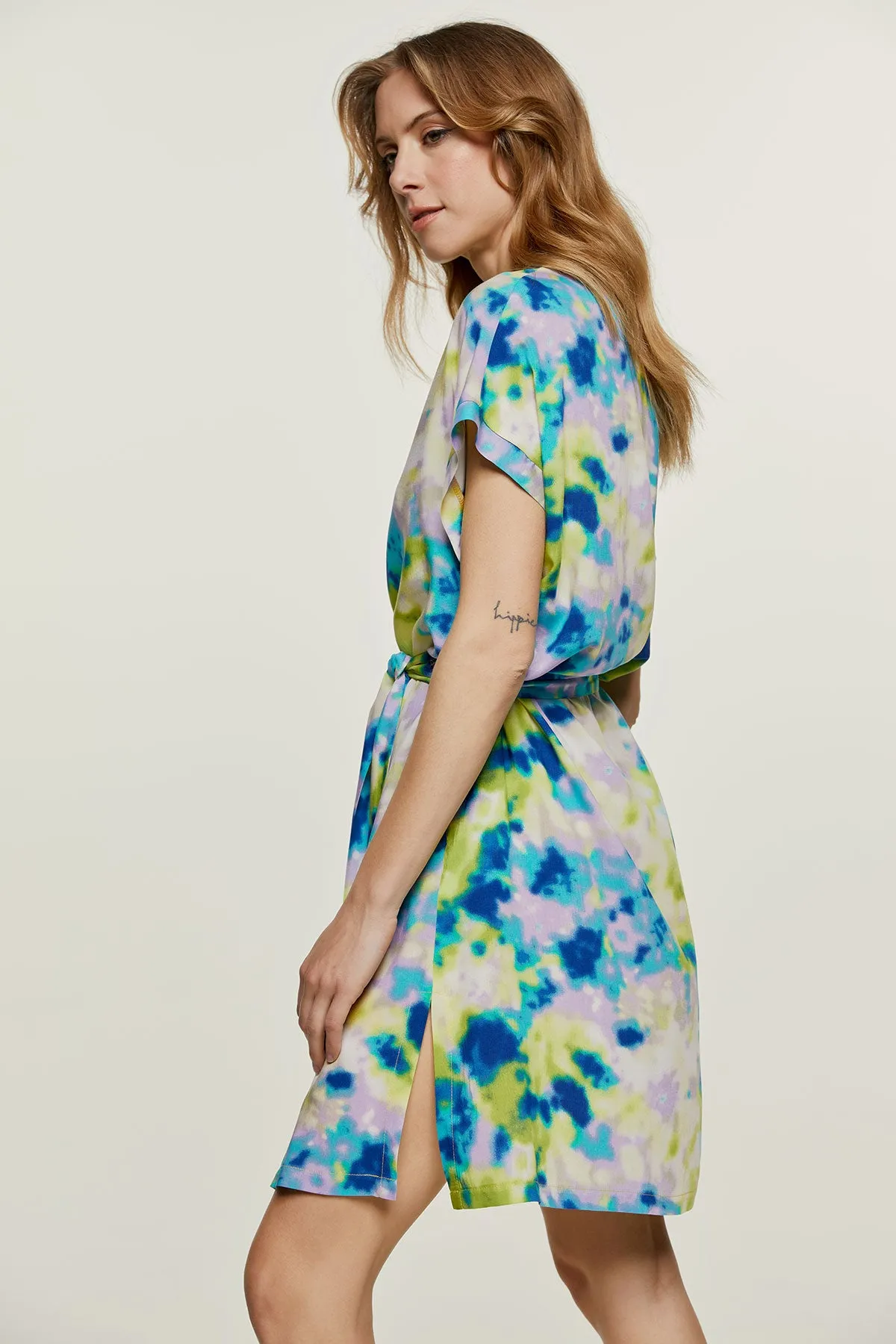 Abstract Print Dress with Slits