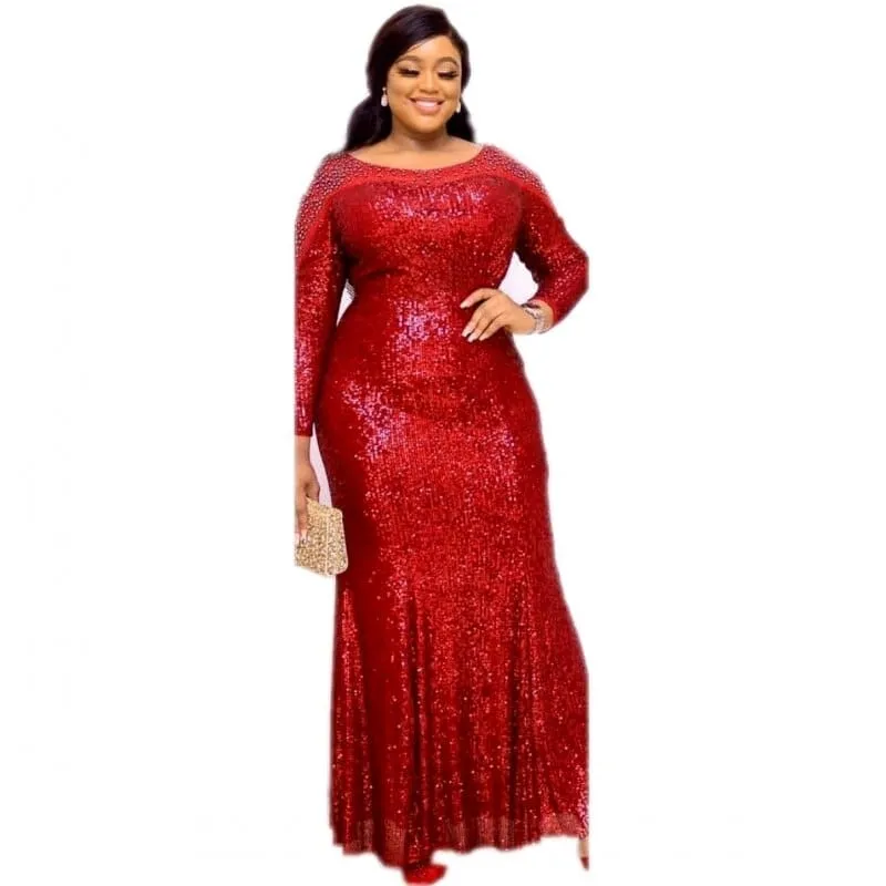 African Dresses For Women High Quality  Fashion Sequin Dress For Ladies