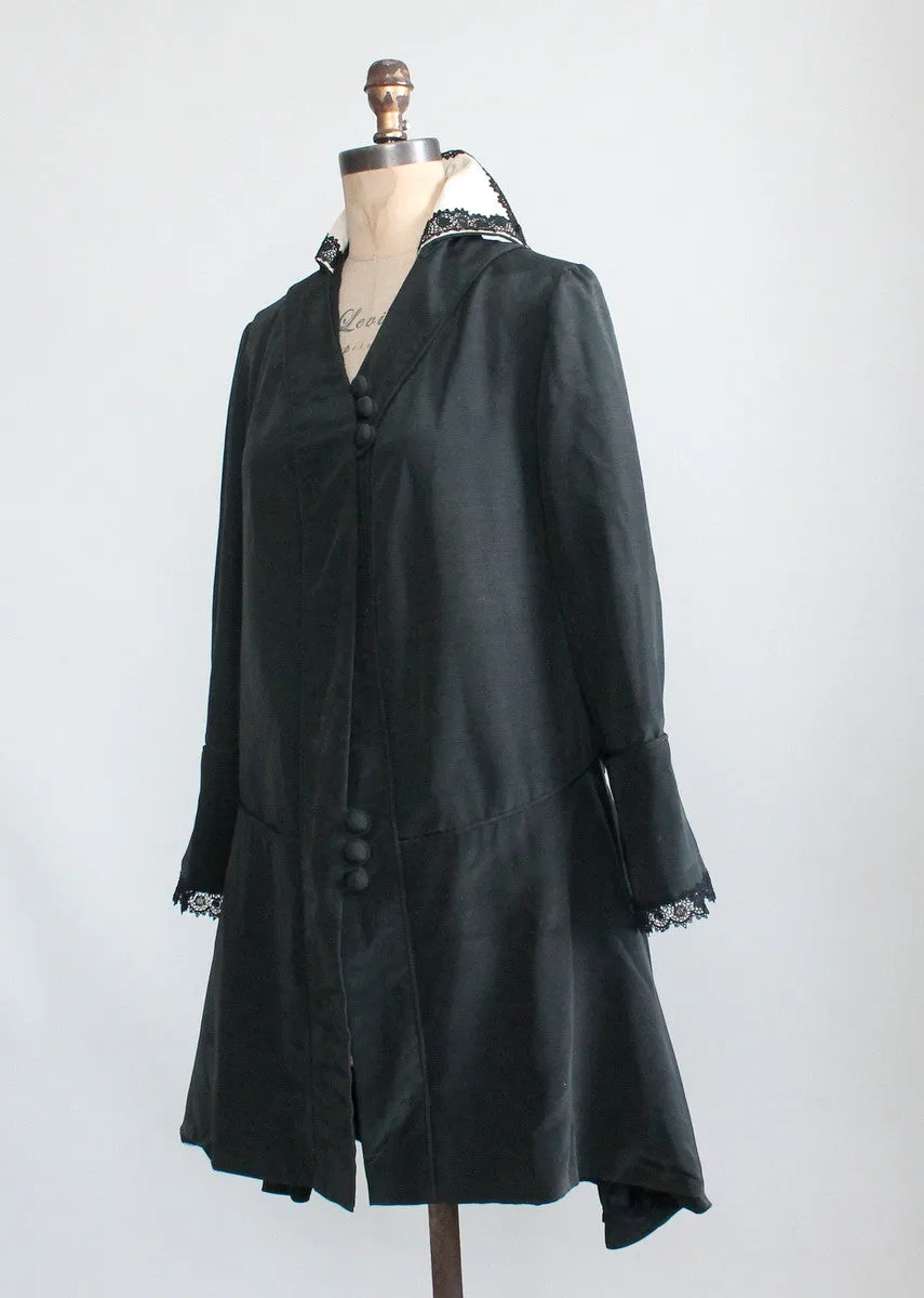 Antique Edwardian Black Silk Coat with Stand Up Collar