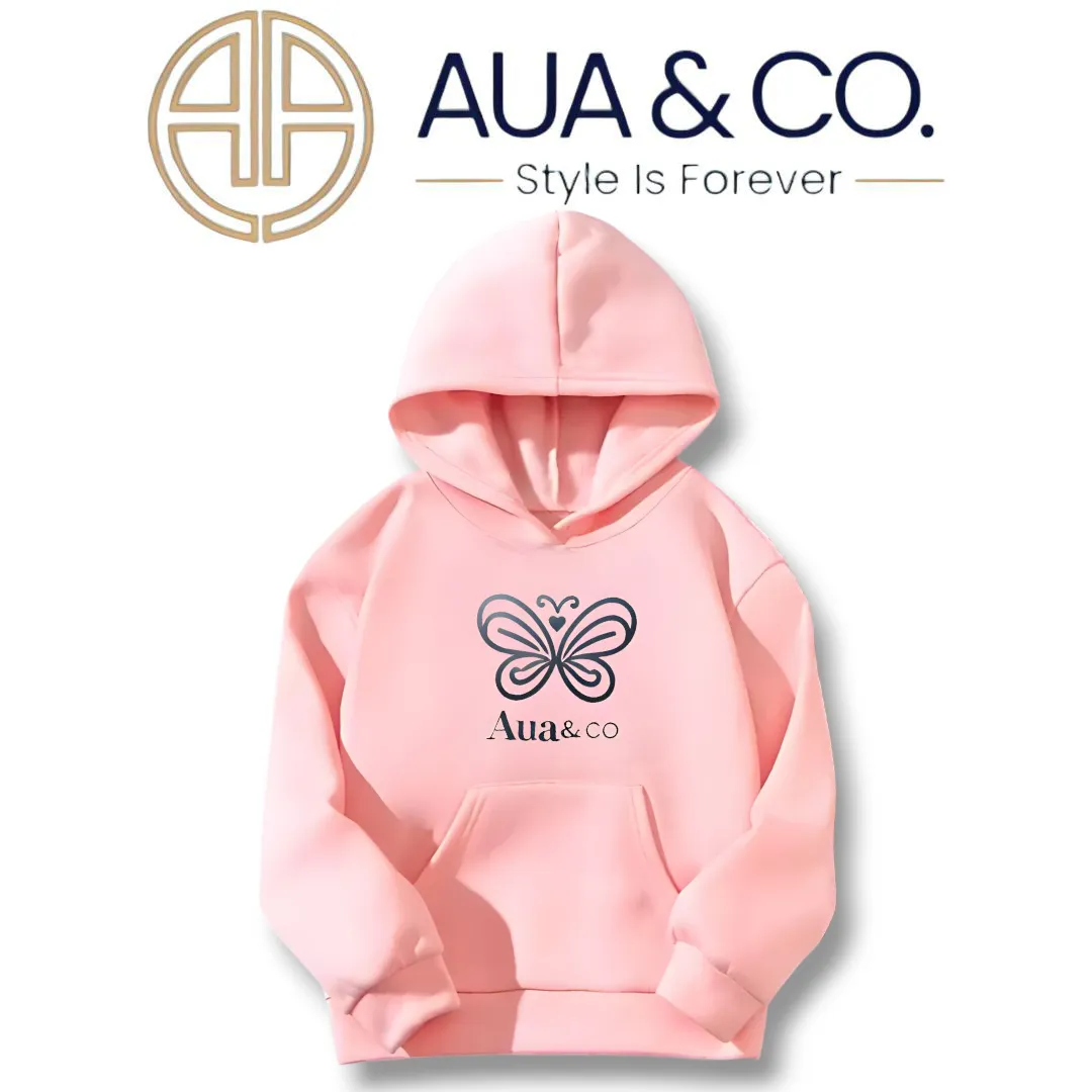 AUA&CO Pack of 2 Women's Hoodies | Winter Fleece | Butterfly Print | Pink & Black