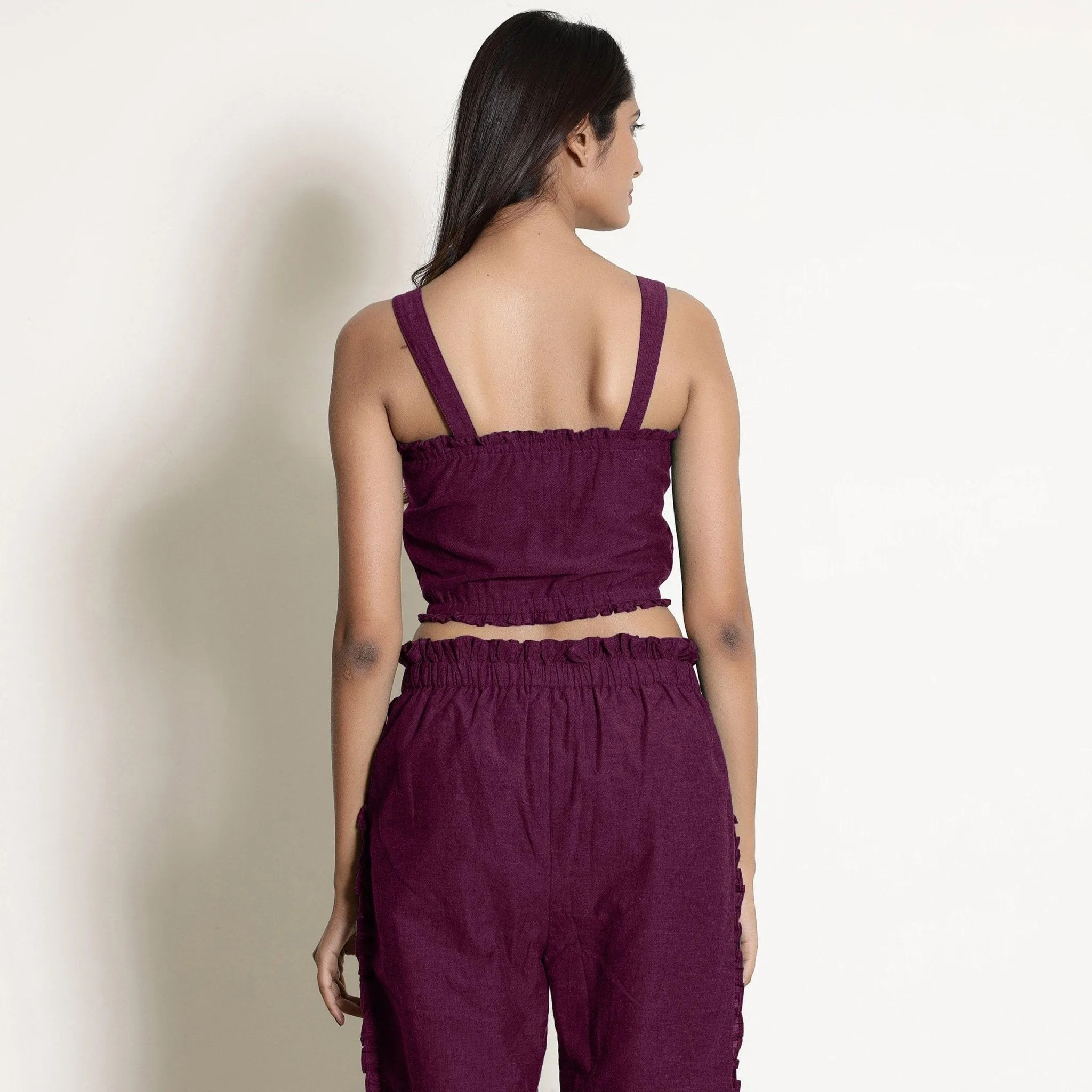 Berry Wine Warm 100% Cotton Frilled Bustier Crop Top