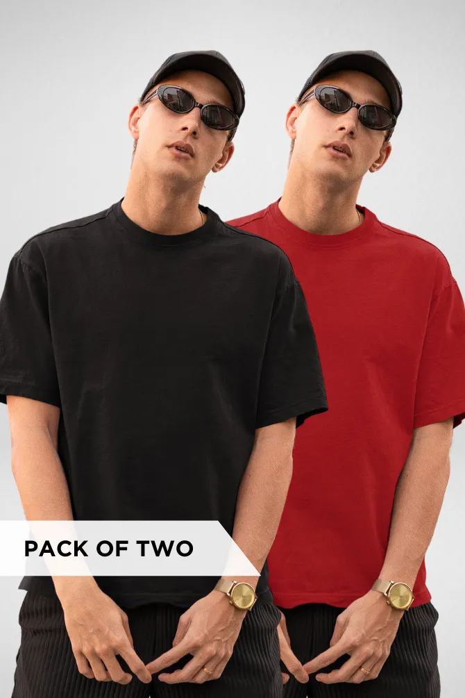 Black and Red Oversized T-Shirts Combo for Men