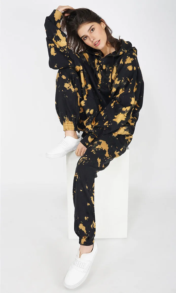 Black-Mustard Tie & Dye Over-sized Hoodie