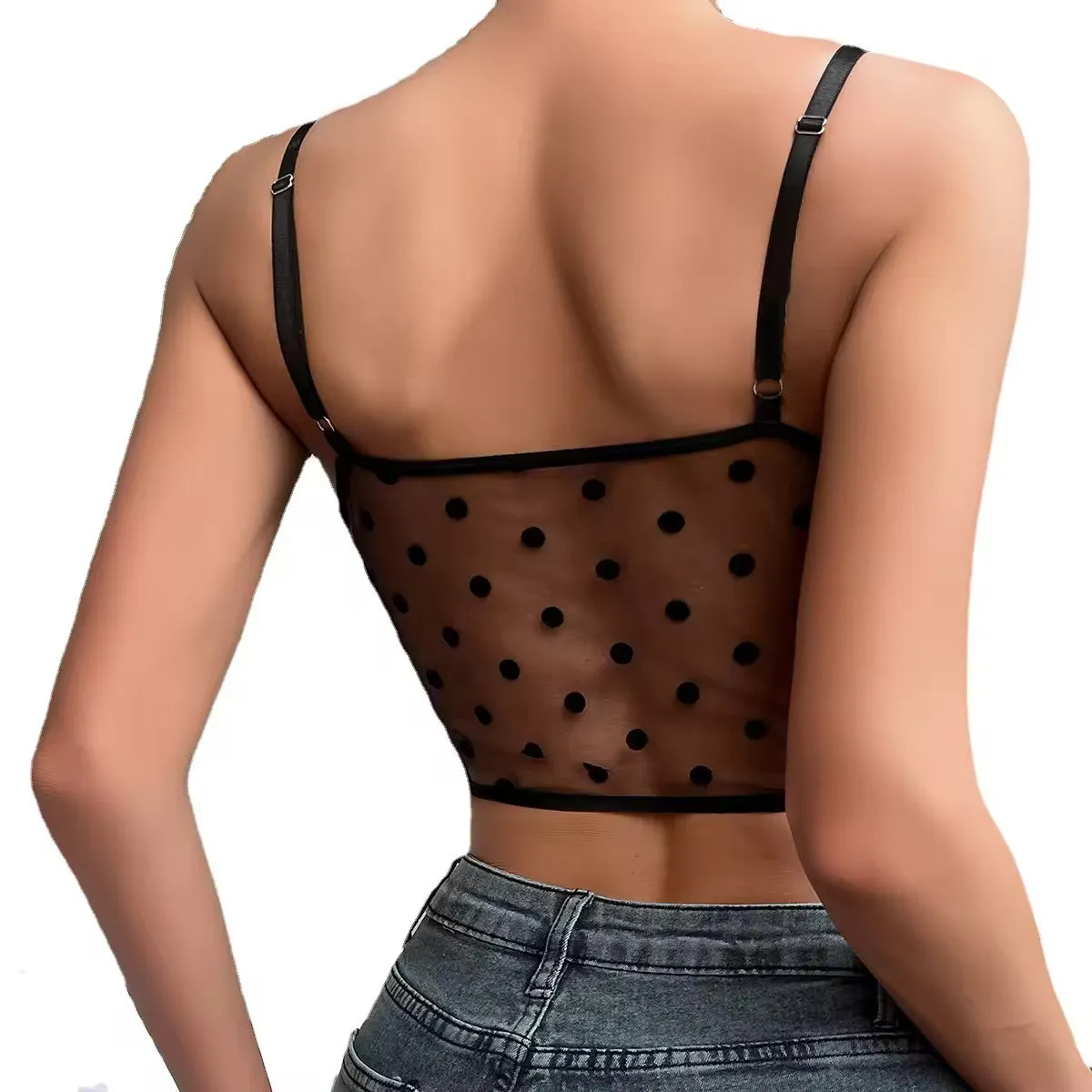 Black Polka Dot Mesh Fishbone Tank Top Corset | Women