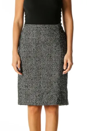 Black Textured Casual Straight Skirt