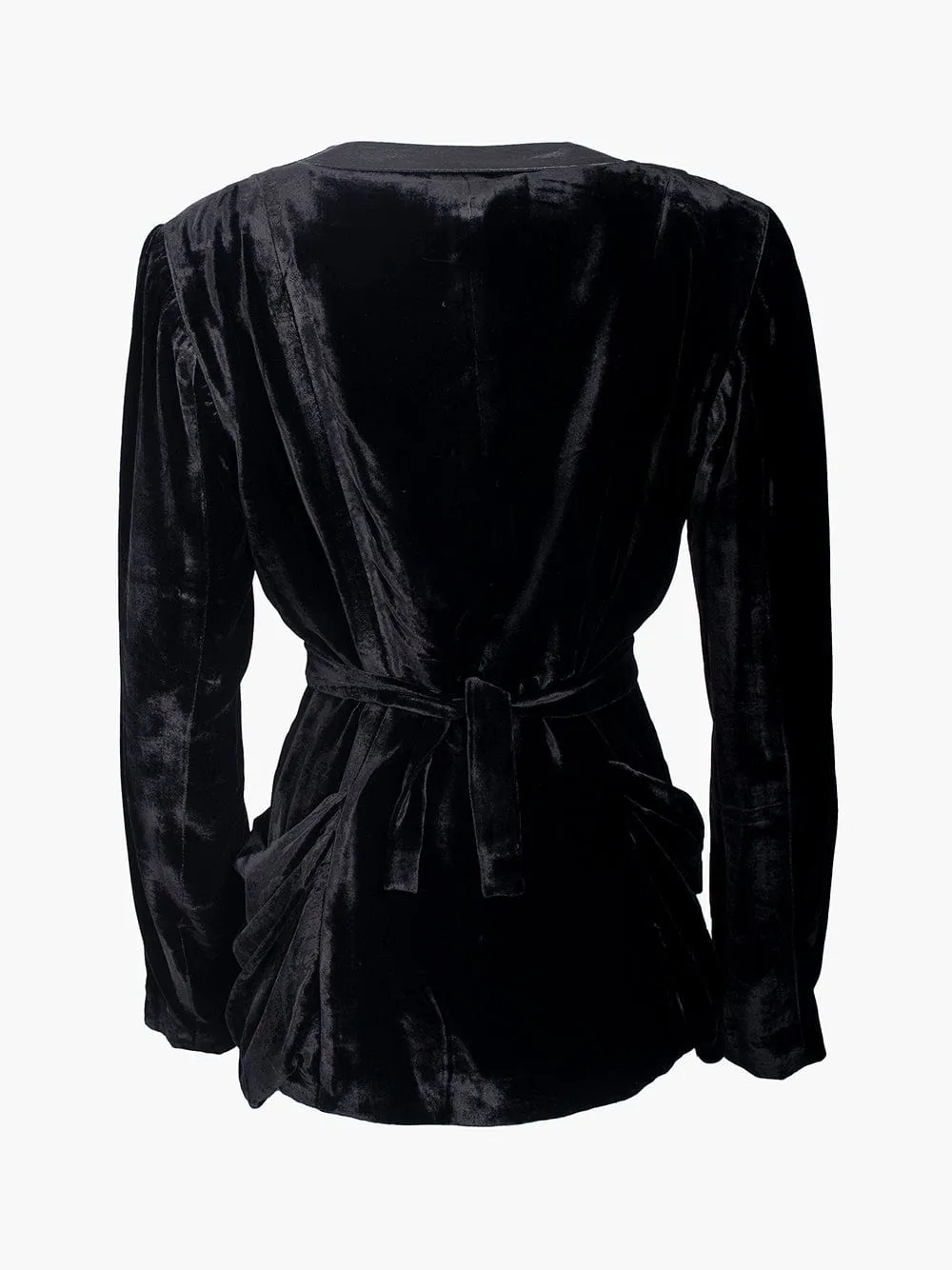 Black Velvet Tie Up Jacket With Gold Zip Details