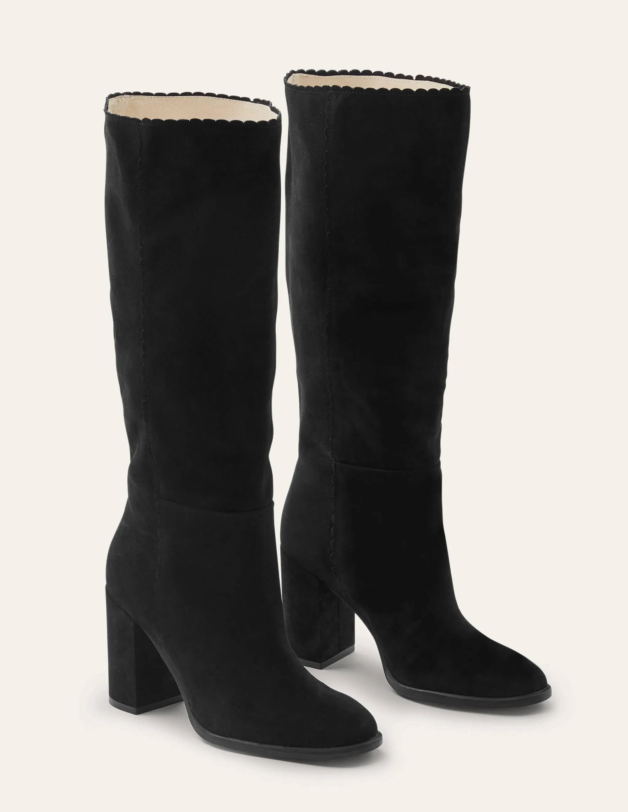 Block Heel Knee High Boots-Black