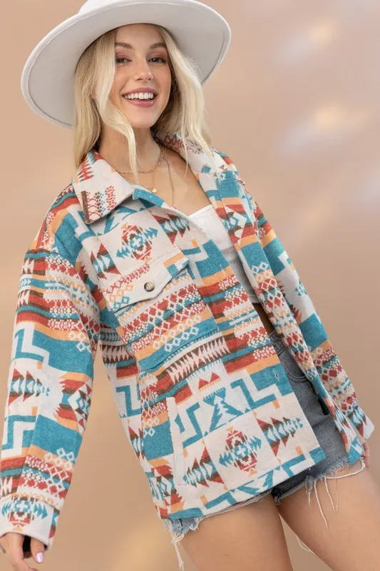 Blue B Aztec Western Shacket