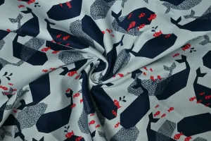 Blue Quirky Printed Cotton Poplin Fabric