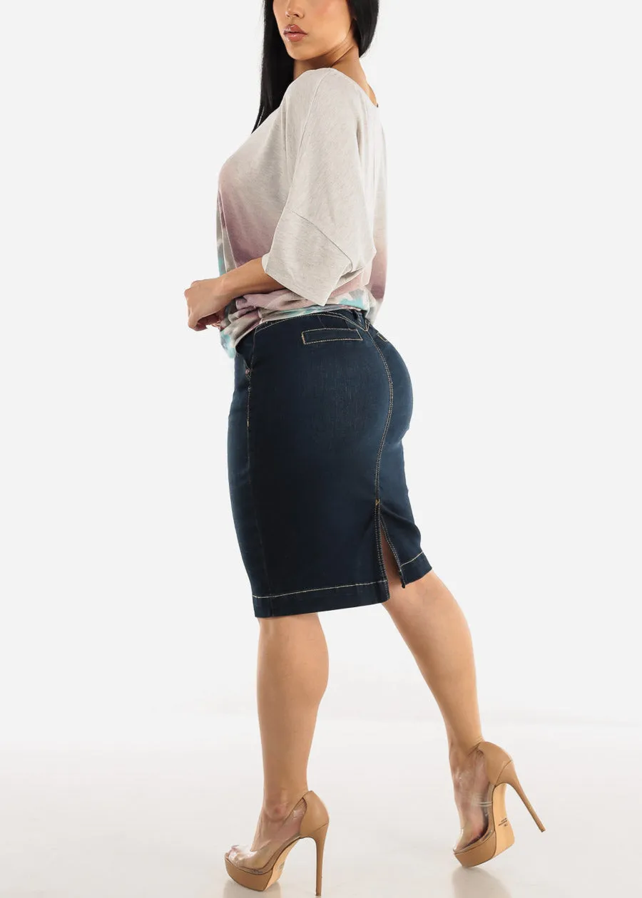 Butt Lifting Dark Denim Pencil Skirt