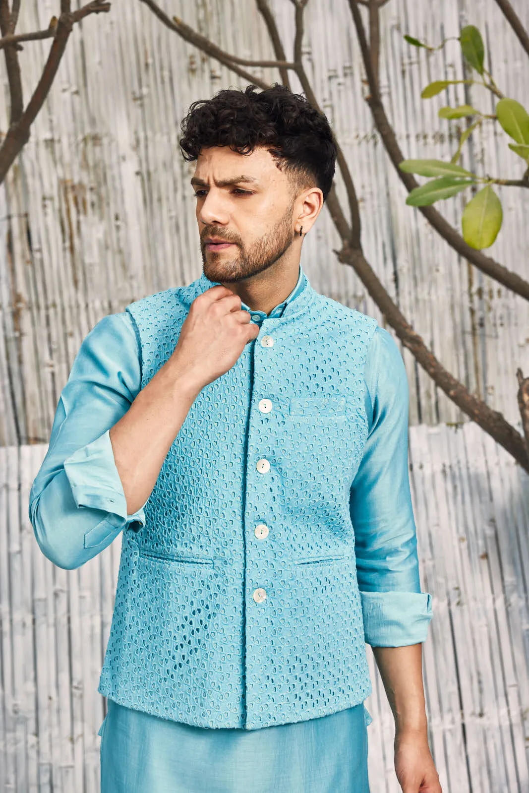 Chanderi Bundi Jacket - Blue