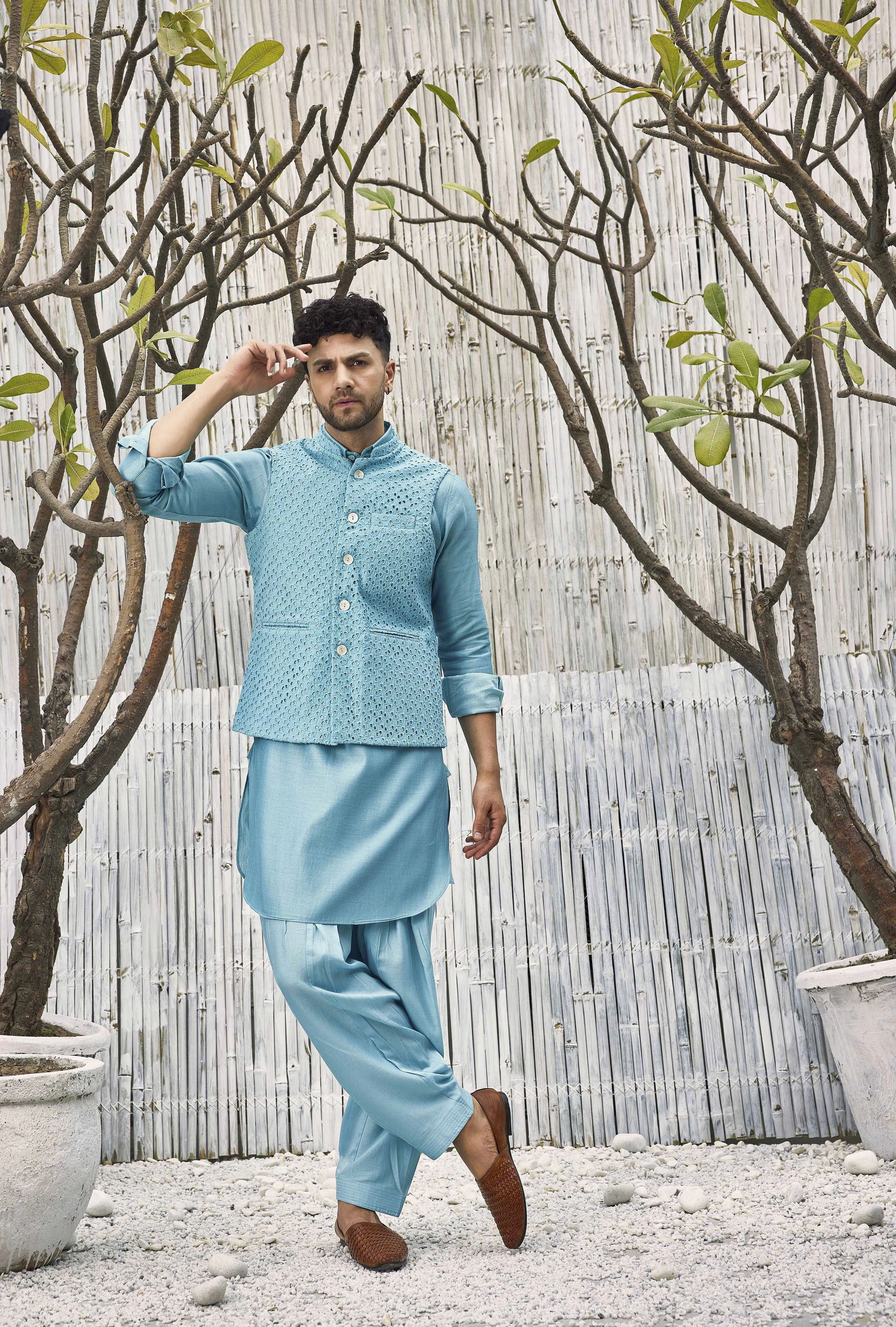 Chanderi Bundi Jacket - Blue