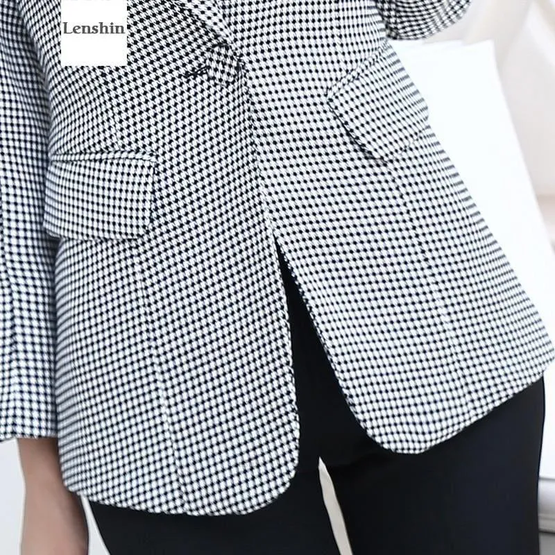 Checkered Jacket Long Sleeve Slim Fit Blazer