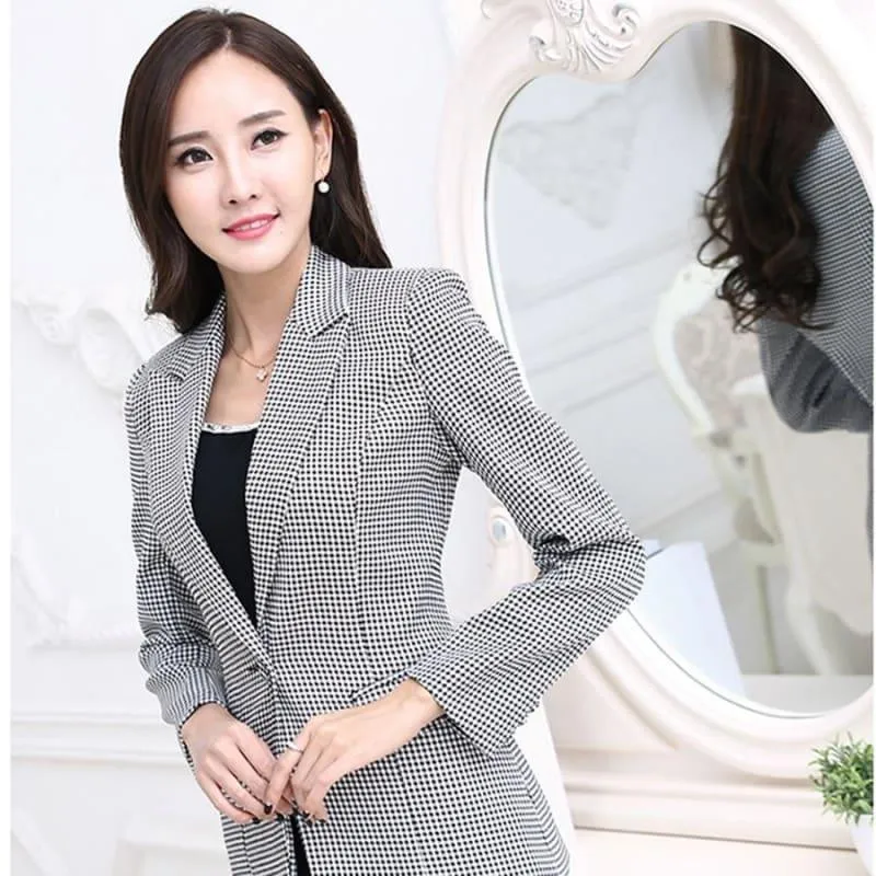 Checkered Jacket Long Sleeve Slim Fit Blazer