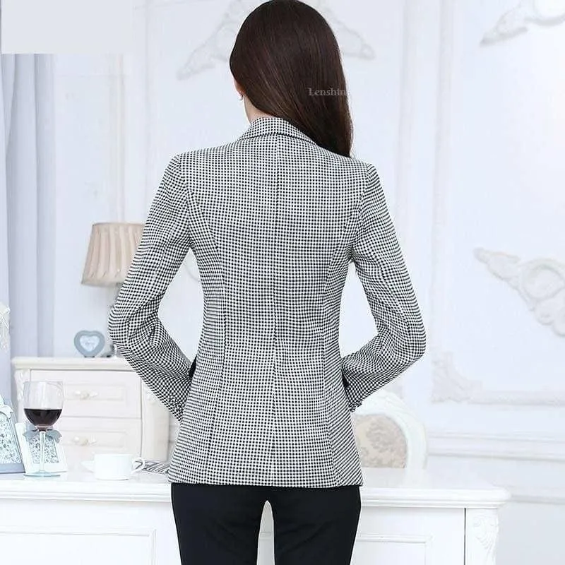 Checkered Jacket Long Sleeve Slim Fit Blazer