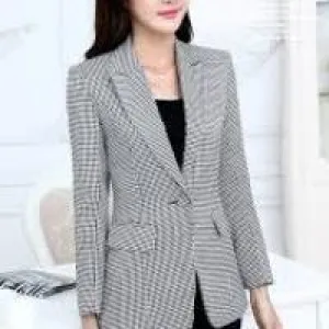 Checkered Jacket Long Sleeve Slim Fit Blazer