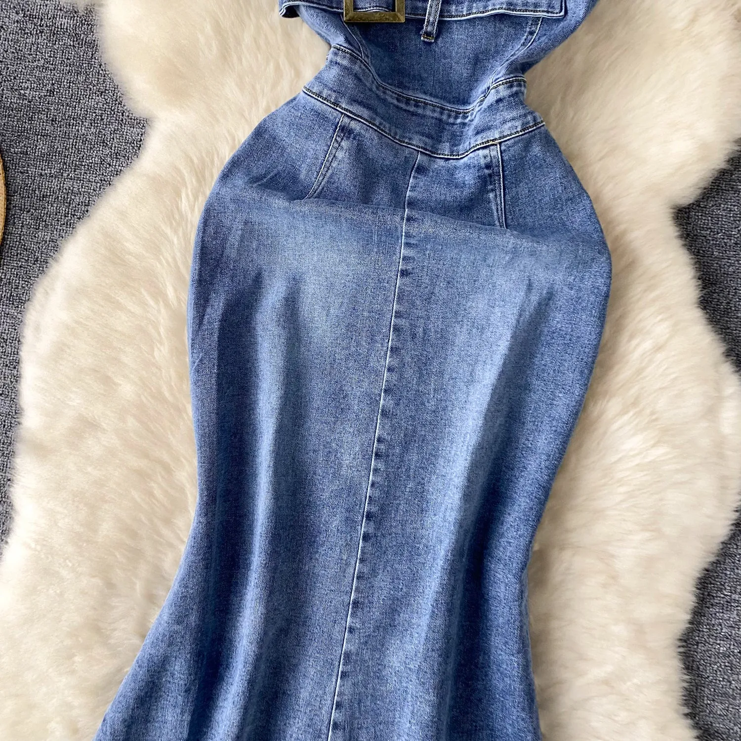 Chic Buckled Denim Slip Dress