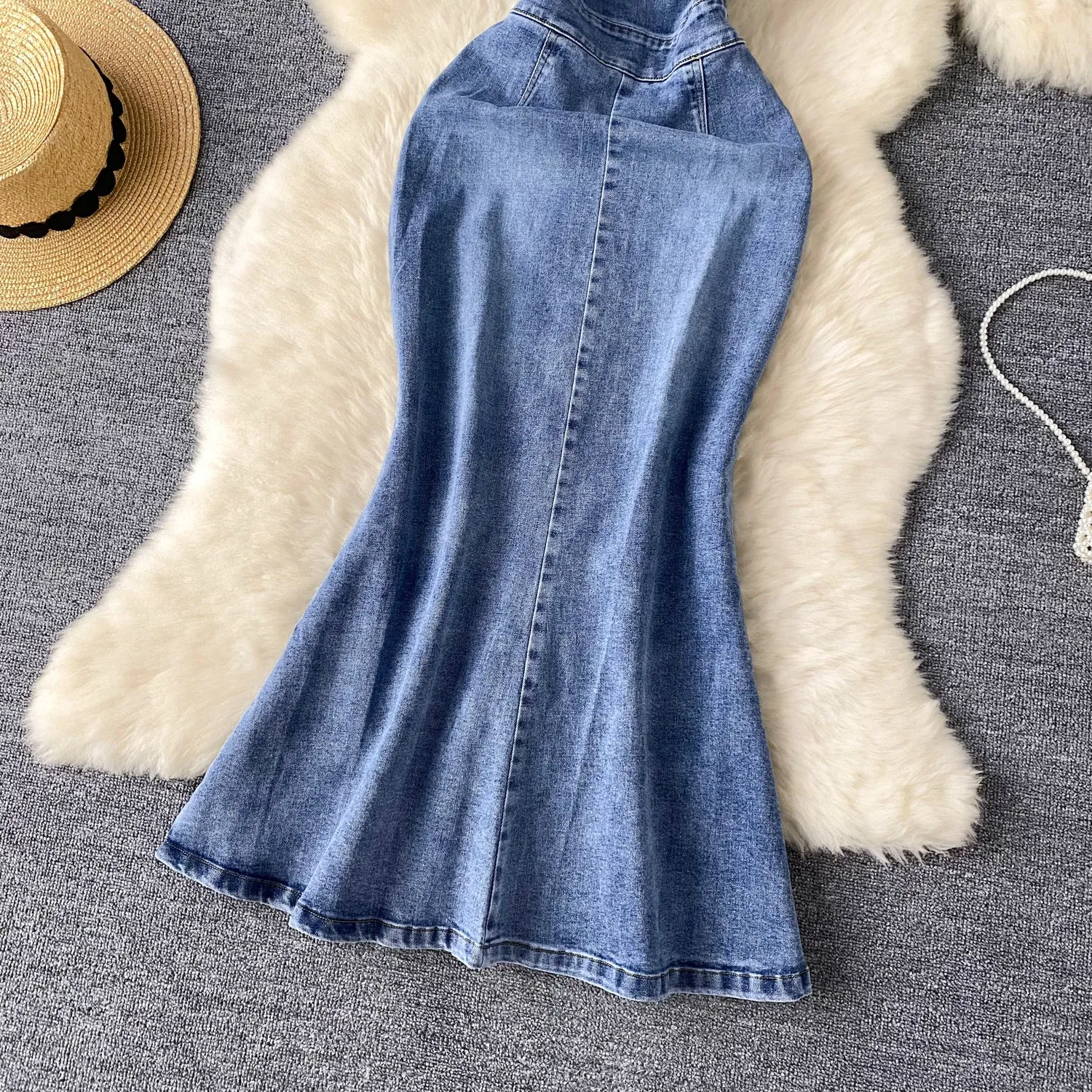 Chic Buckled Denim Slip Dress