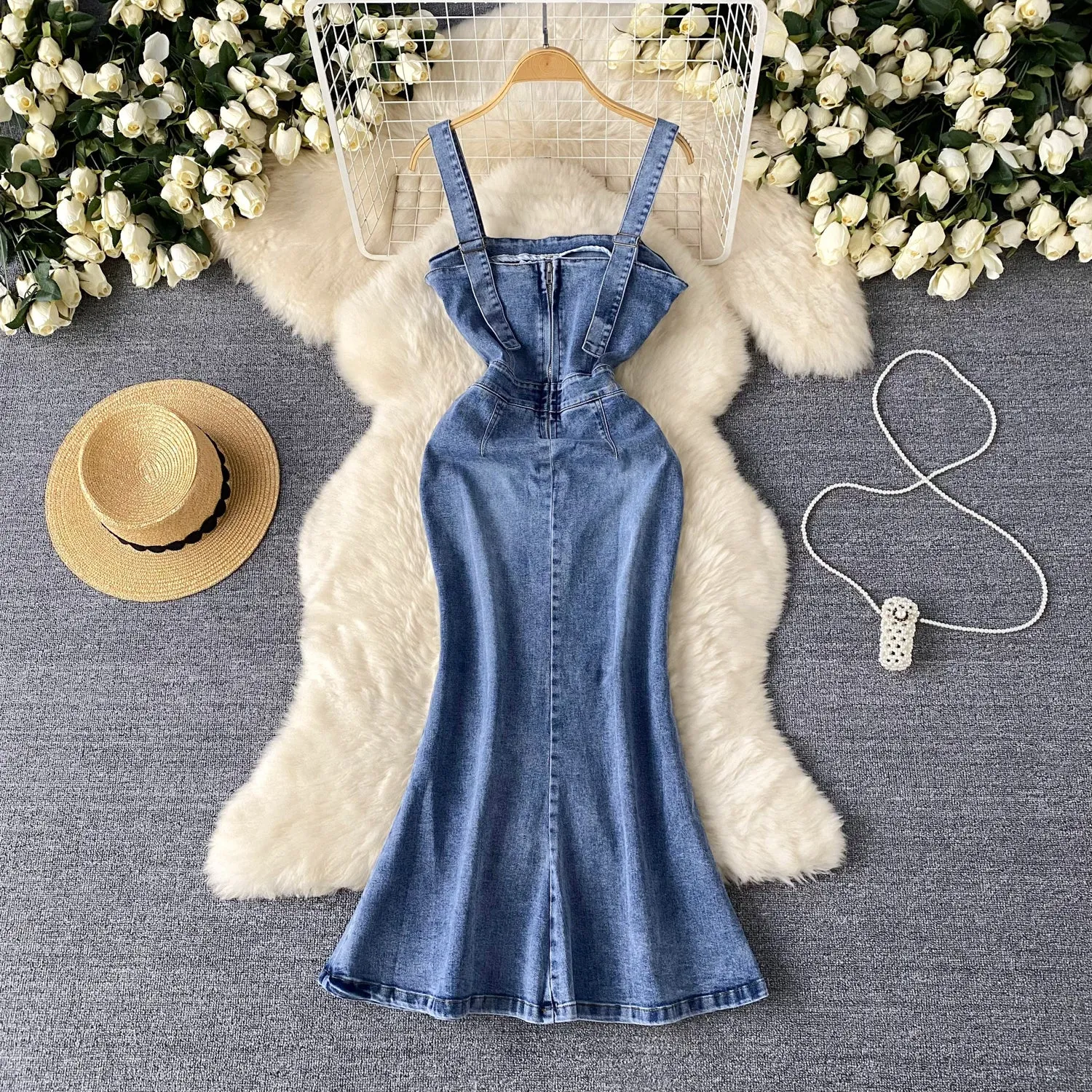 Chic Buckled Denim Slip Dress