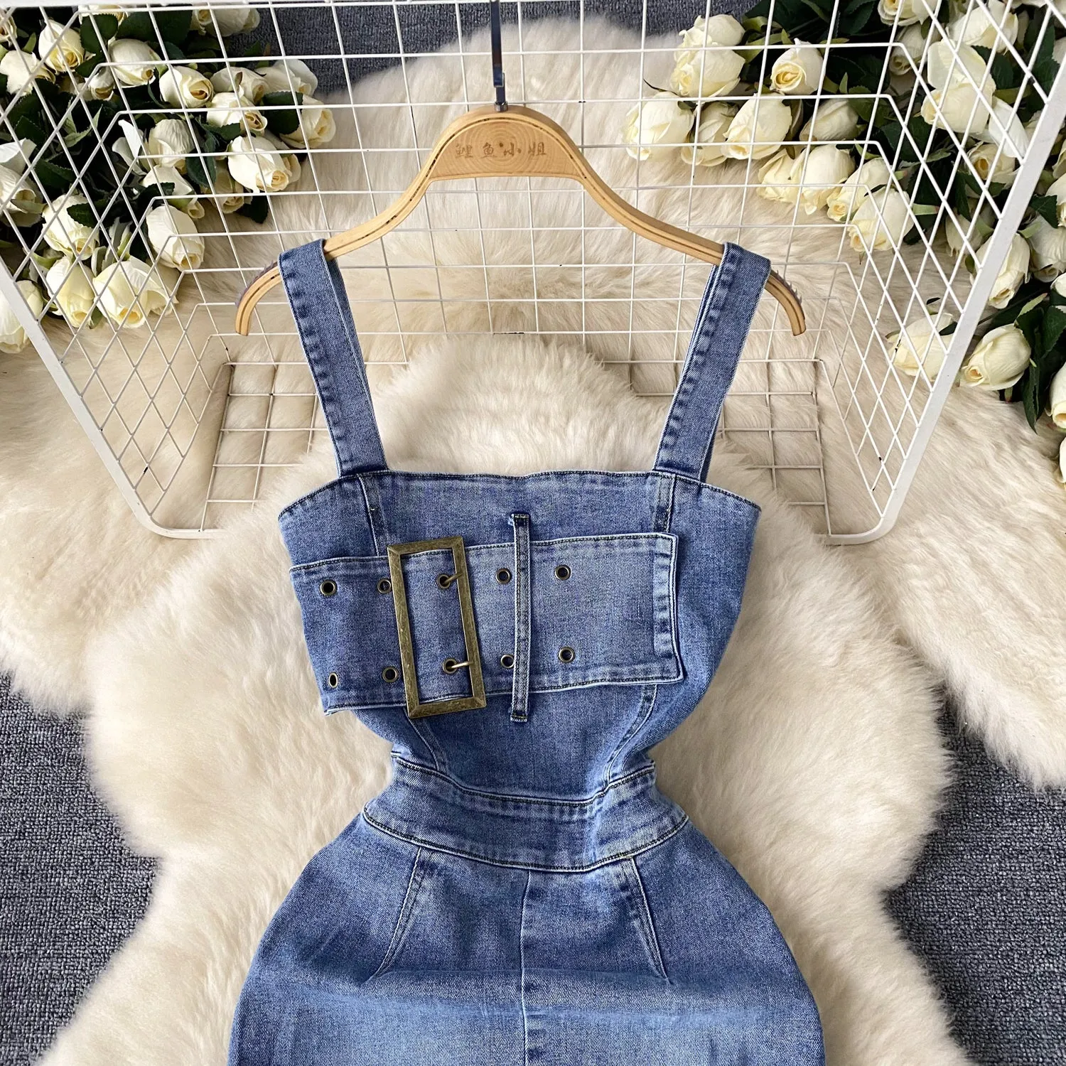 Chic Buckled Denim Slip Dress