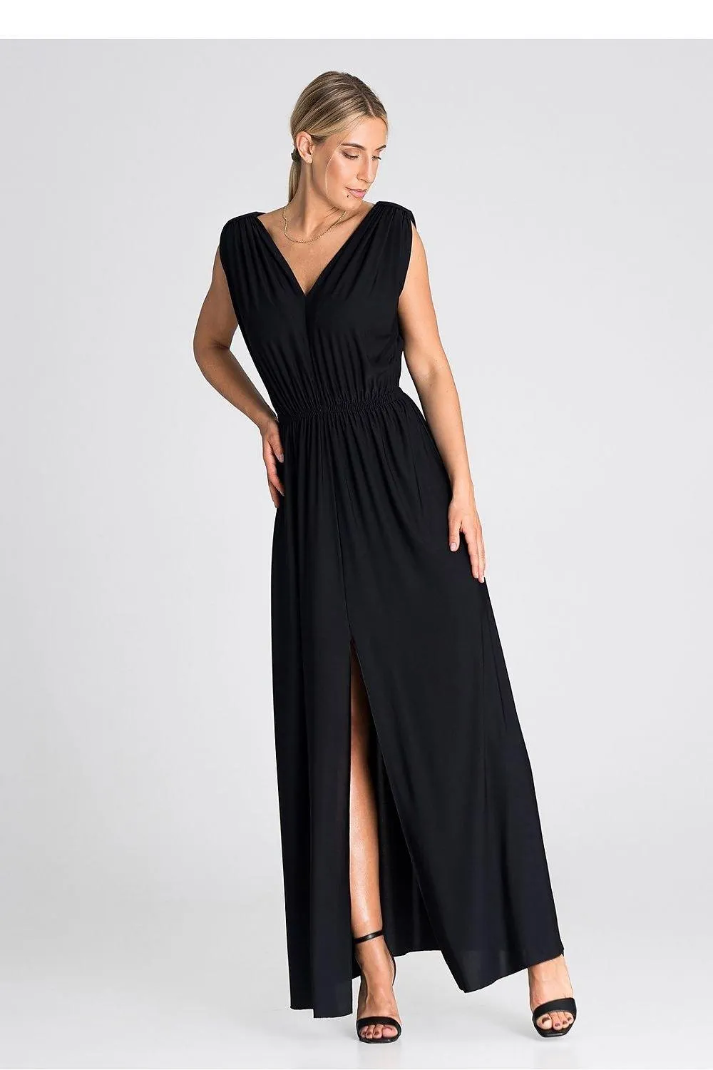 Chic Ruffle-Accented Maxi Dress with Pagon Details