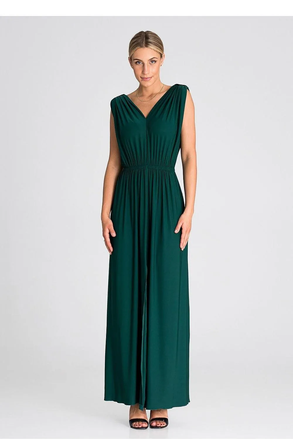 Chic Ruffle-Accented Maxi Dress with Pagon Details