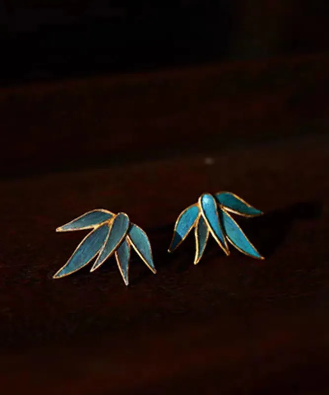 Chinese Style Blue Asymmetric Silver Stud Earrings