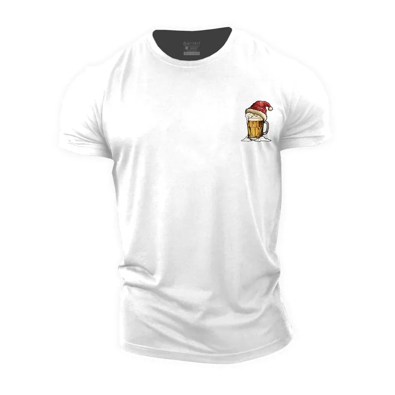 Christmas Beer Graphic Men's Fitness T-shirts