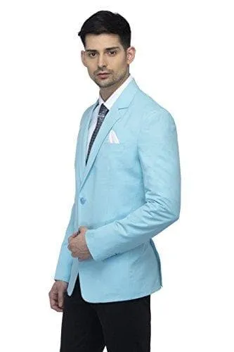 Cotton Blend Sky Blue Slim Fit Blazer