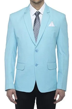 Cotton Blend Sky Blue Slim Fit Blazer