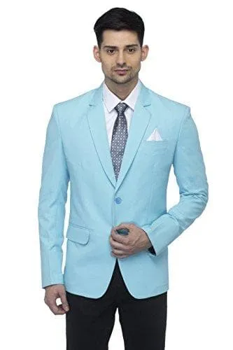 Cotton Blend Sky Blue Slim Fit Blazer