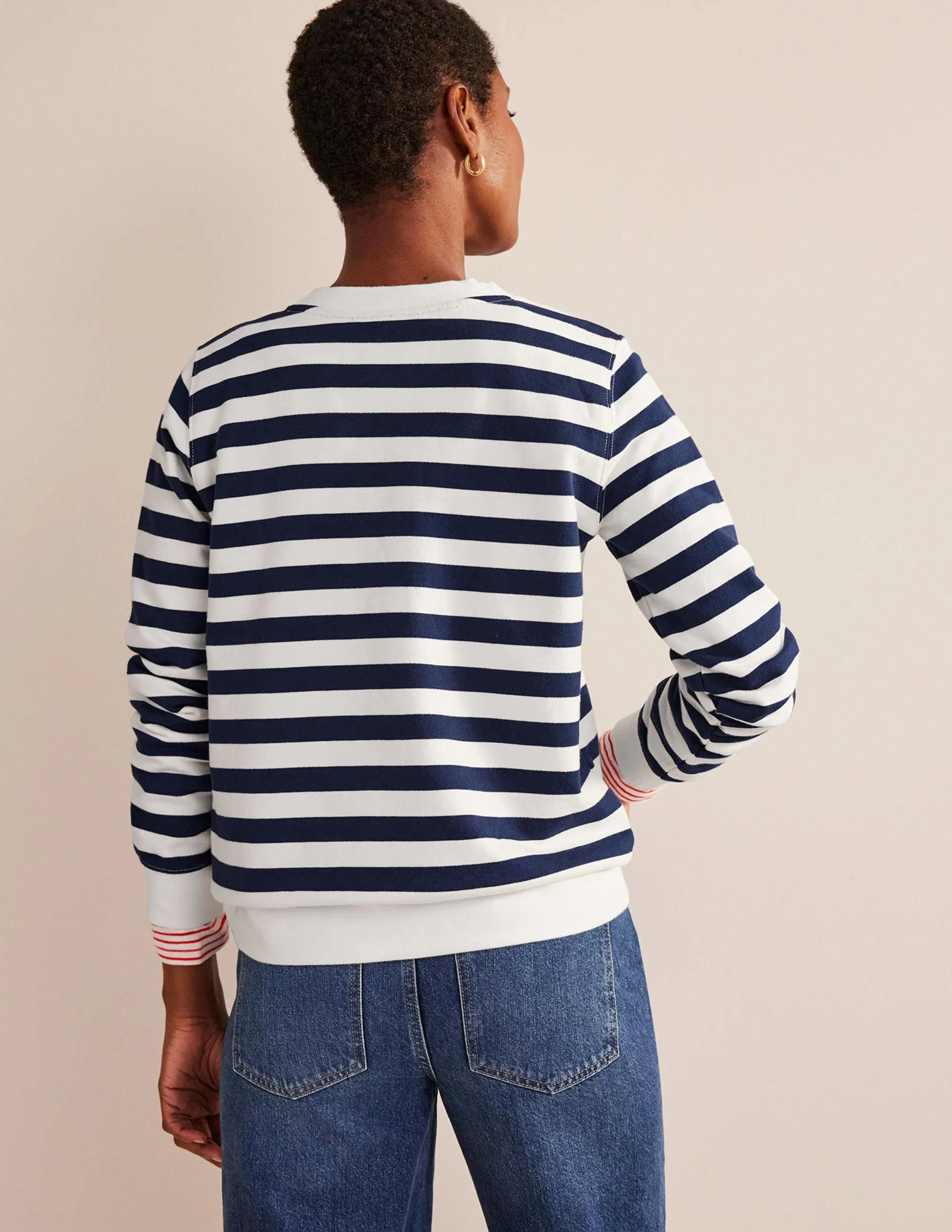 Deep Rib Boxy Sweatshirt-French Navy, Ivory Stripe