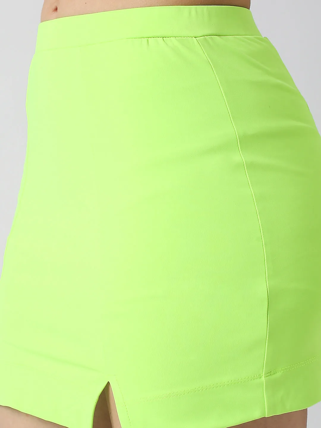 Disrupt Women Green Slim Fit Mini Skirt With Front Slits