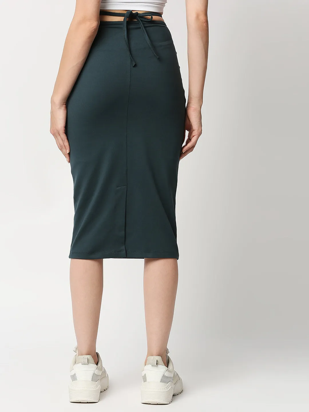 Disrupt Women Green Tie-up Slim Fit Stretchable Pencil Skirt