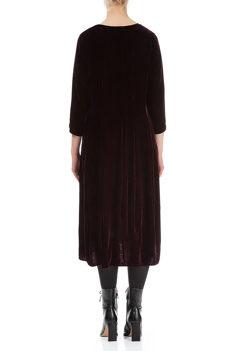 Flared Balloon Maroon Silk Velvet Dress