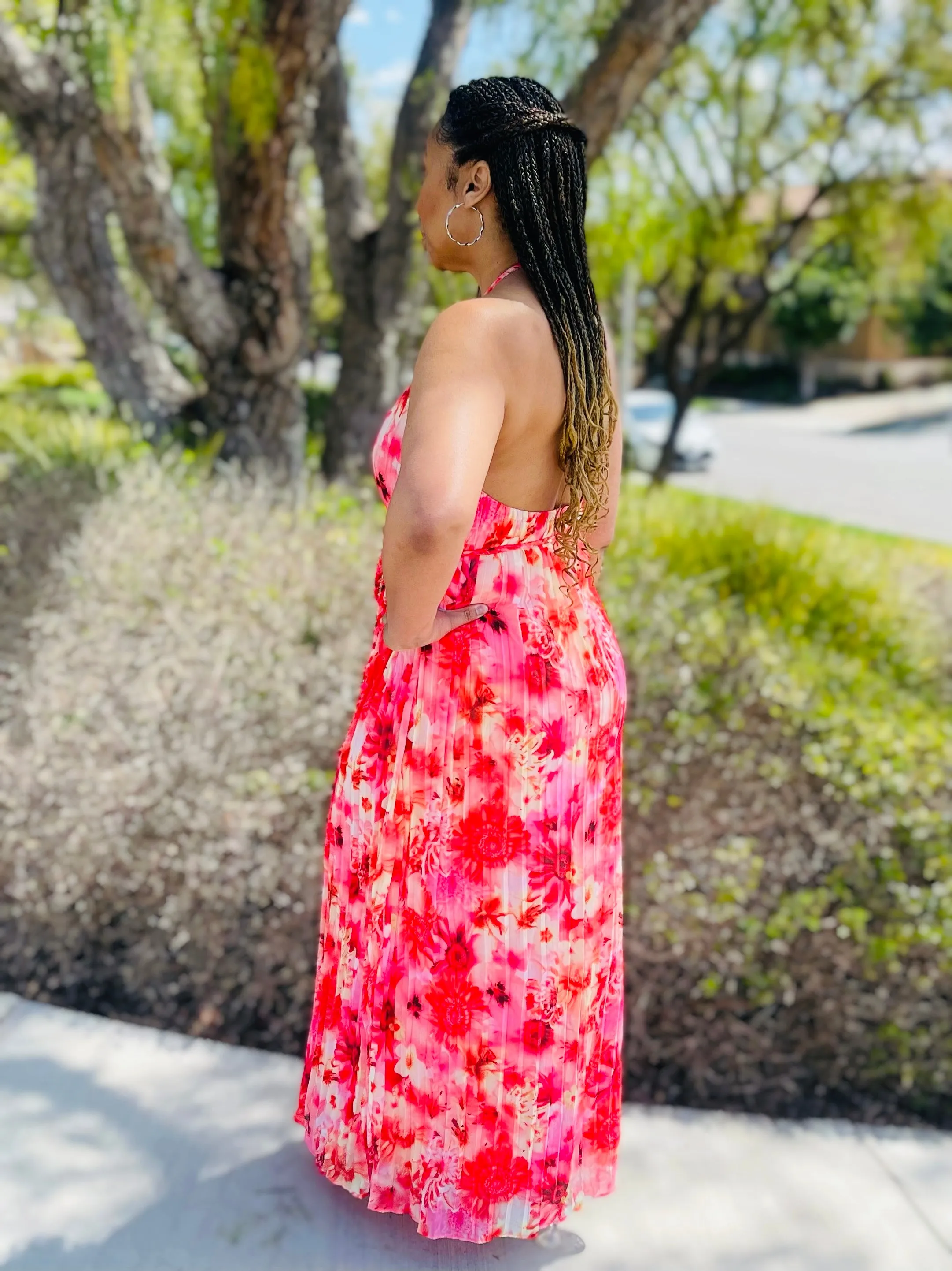 Floral Pleated Maxi Dress