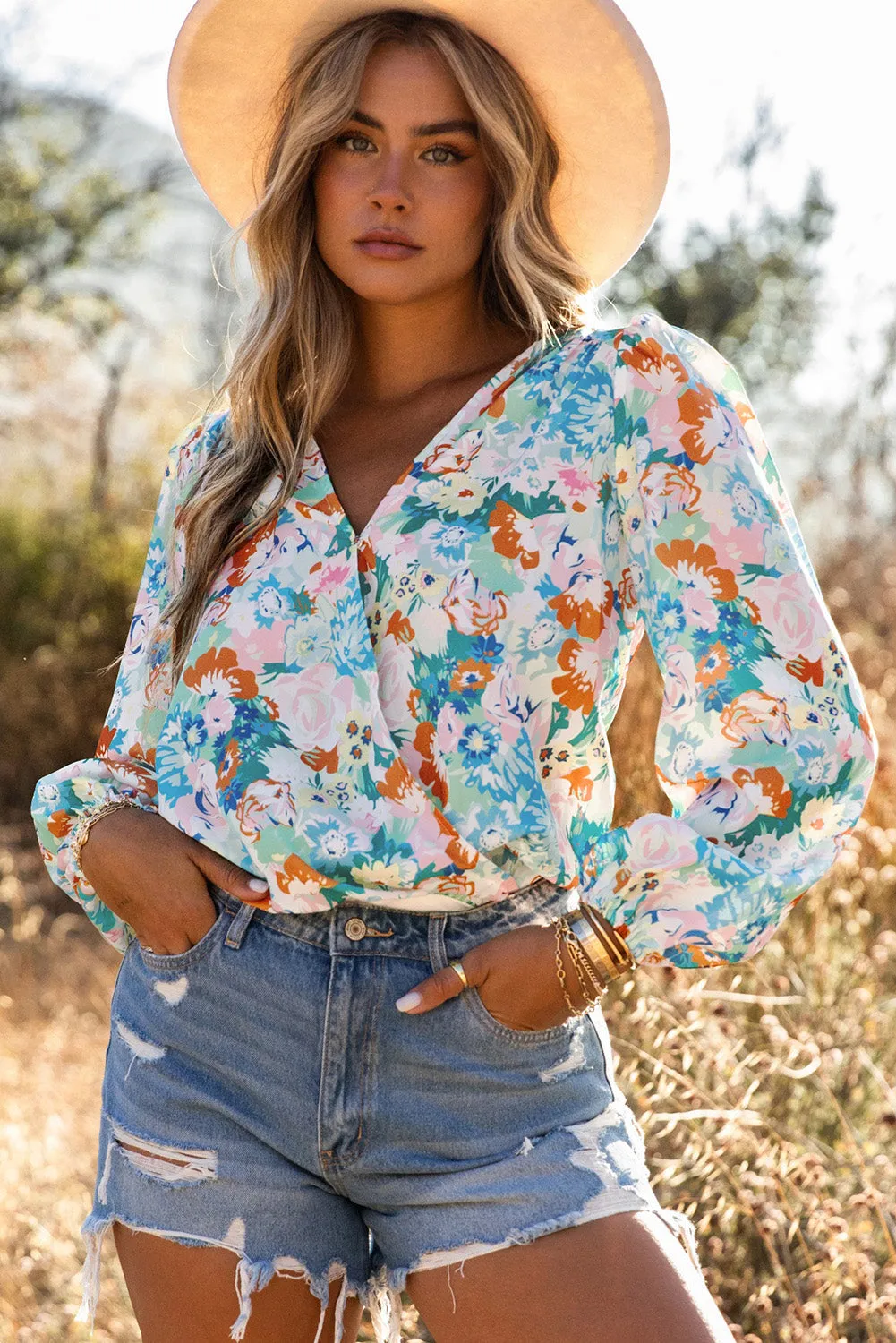 Floral Print Wrap Bodysuit