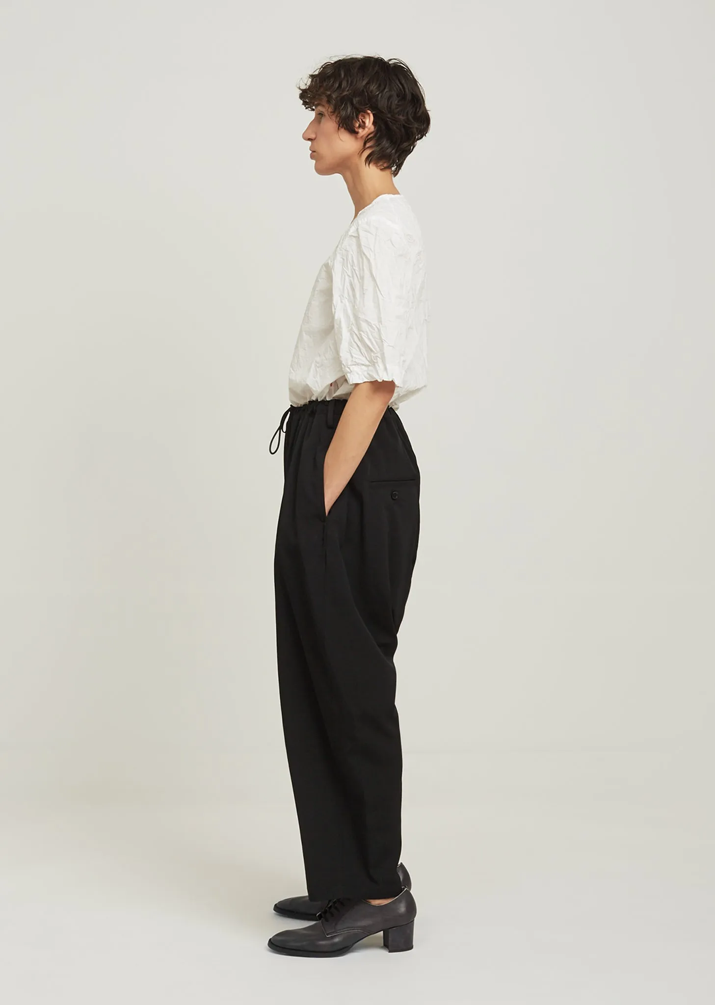 Gabardine West Gathered Waist Wool Pant