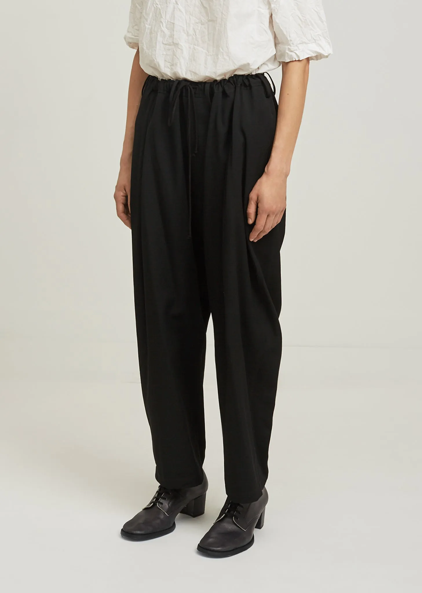 Gabardine West Gathered Waist Wool Pant