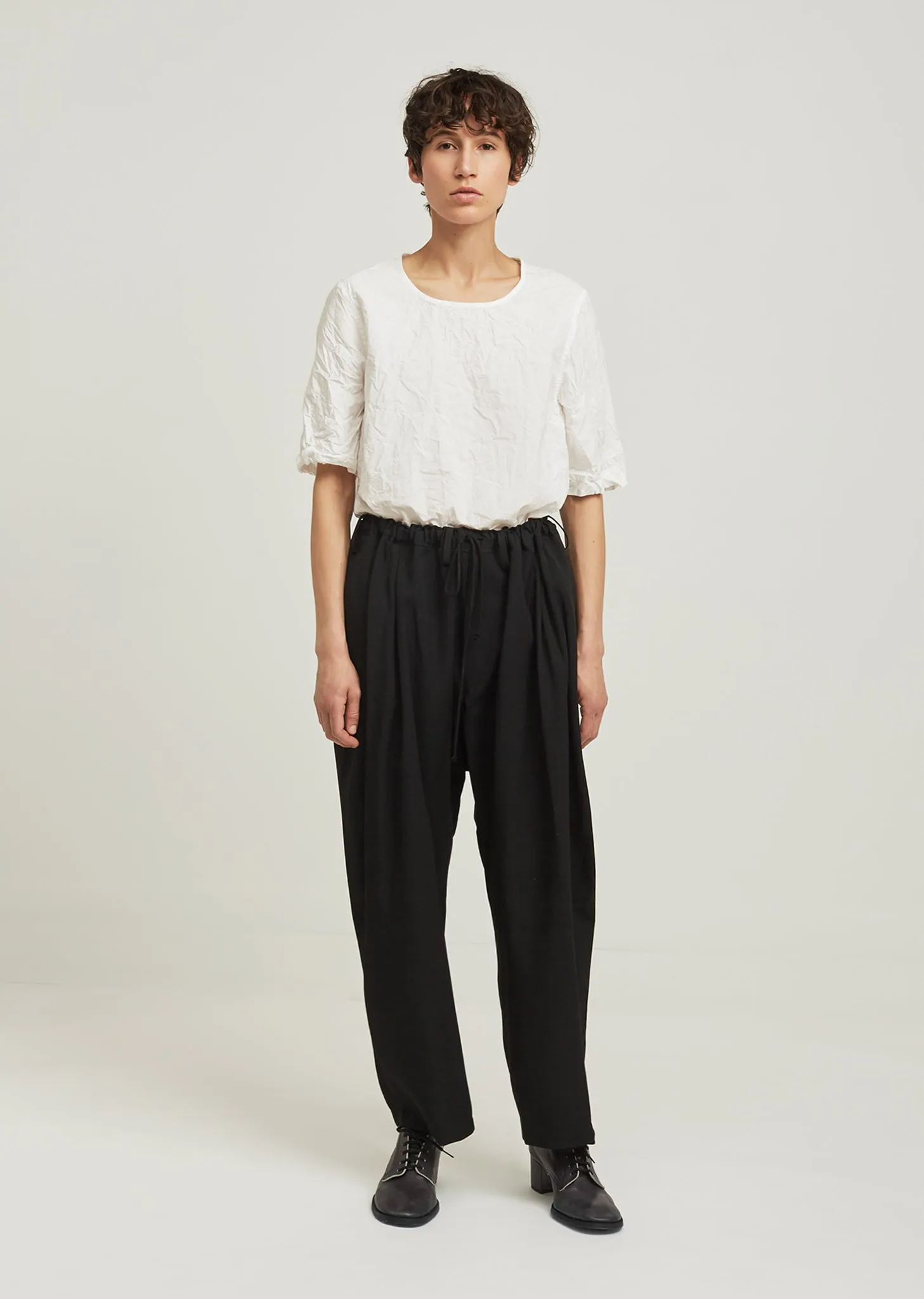 Gabardine West Gathered Waist Wool Pant