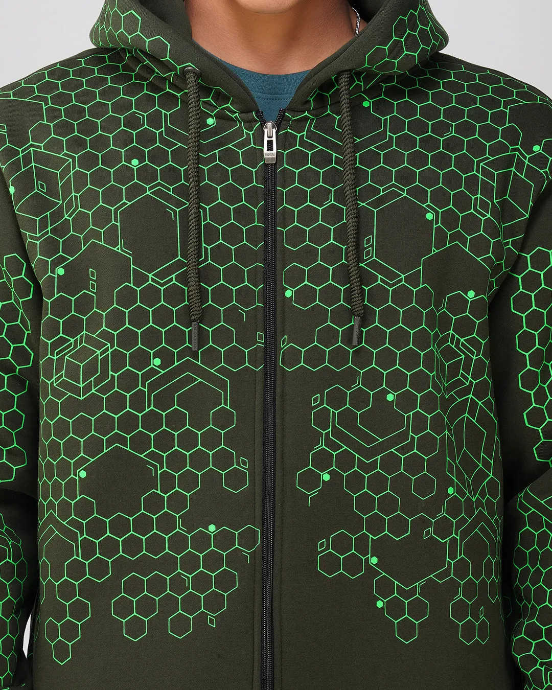 Geometric Hexagon | Zip-Up Cotton Hoodie UV Light Reactive