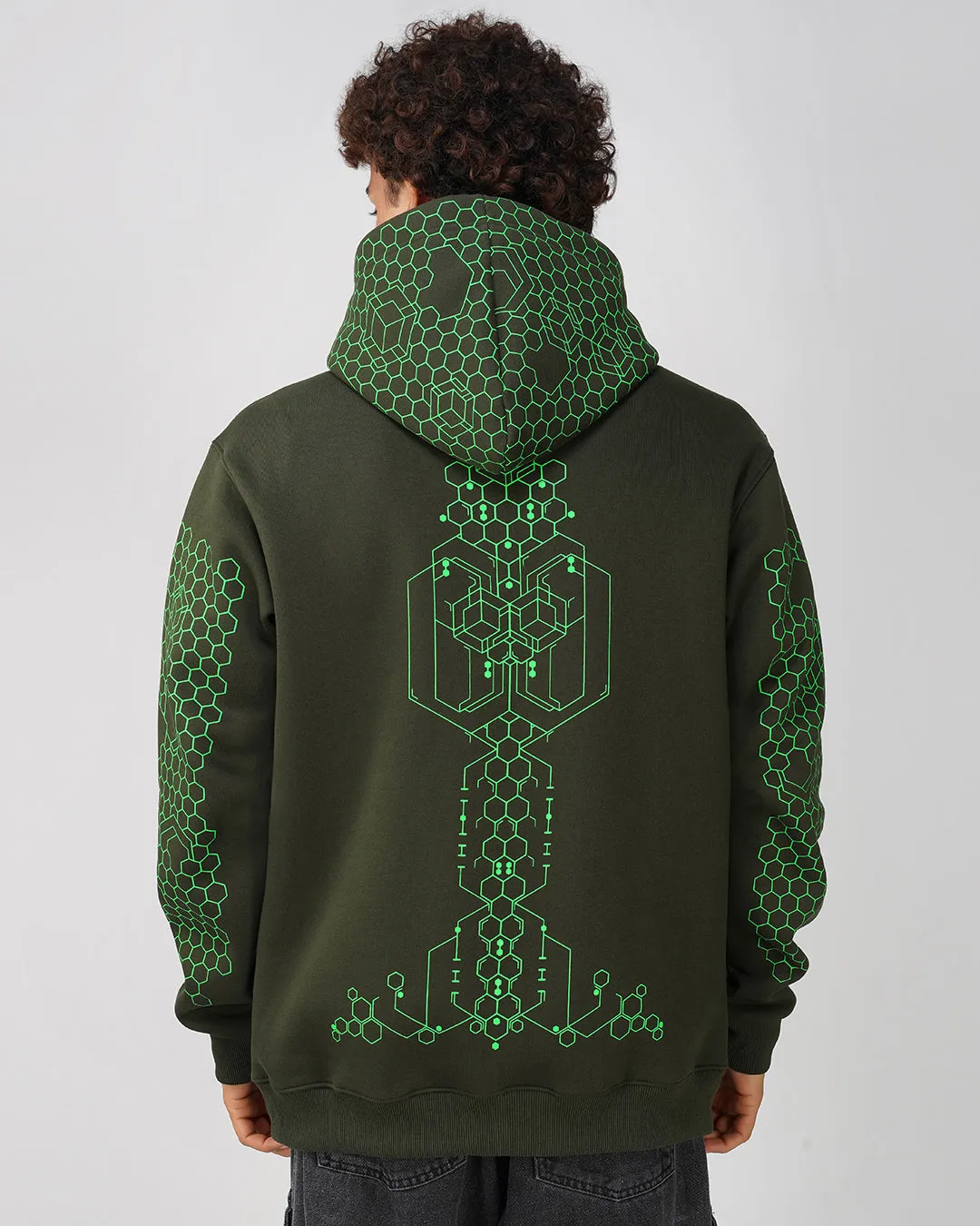 Geometric Hexagon | Zip-Up Cotton Hoodie UV Light Reactive