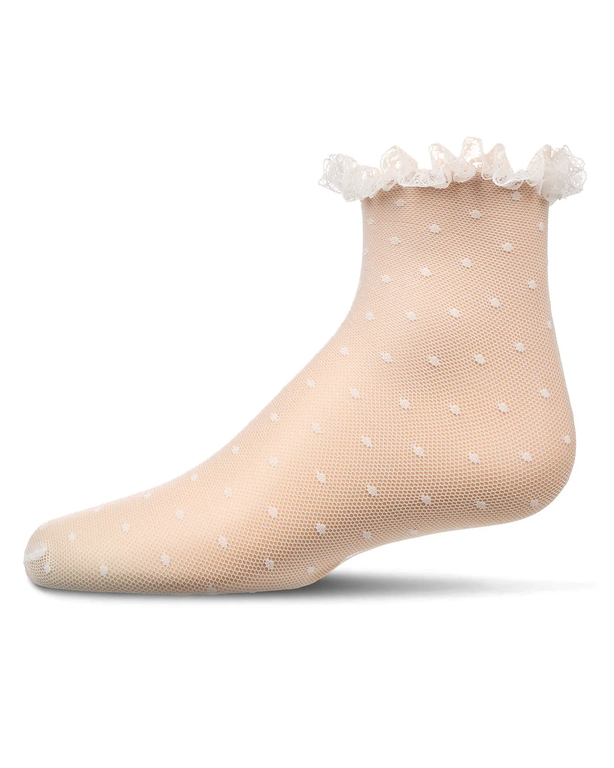 Girls Mesh Dot Pattern Lace Trim Ankle Sock